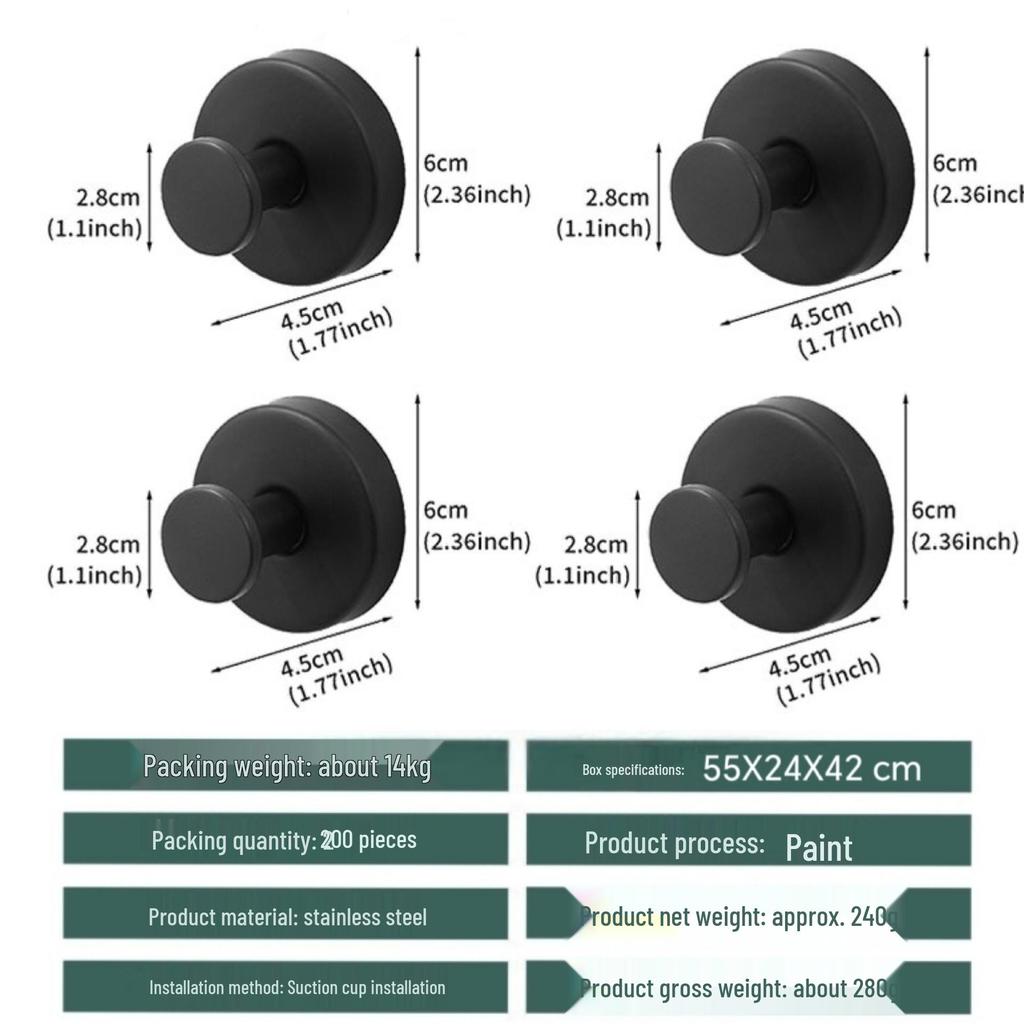 Stainless Steel No-Drill Strong Suction Cup Clothes Hook for Bathroom Glass Doors