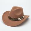 Jazz Hat European and American Pearl Top Hat Leopard Print Felt Women's Woolen Hat Western Cowboy Hat