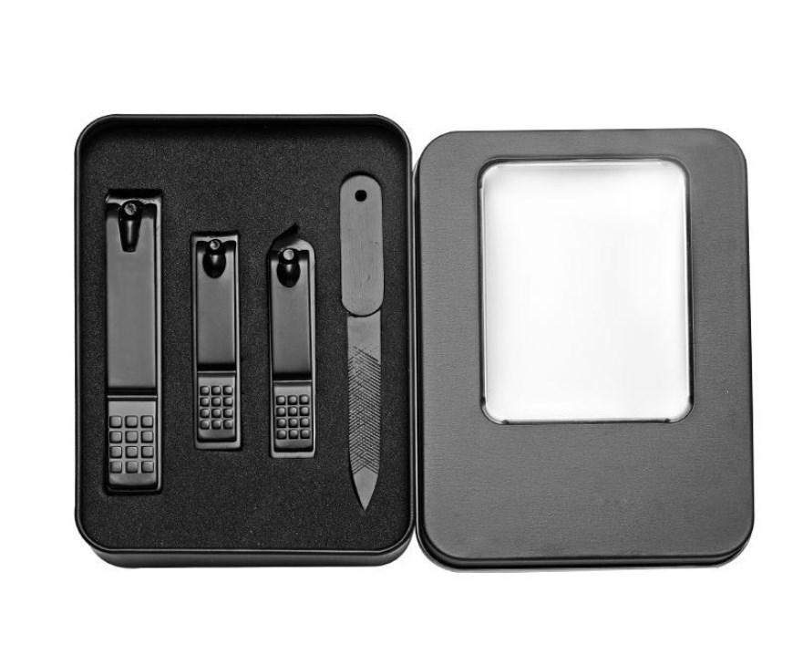 5 In 1 Black Nail Clippers Tool Travel Grooming Case Gift Box Nail Scissors Set With Nail File and Cuticle Fork