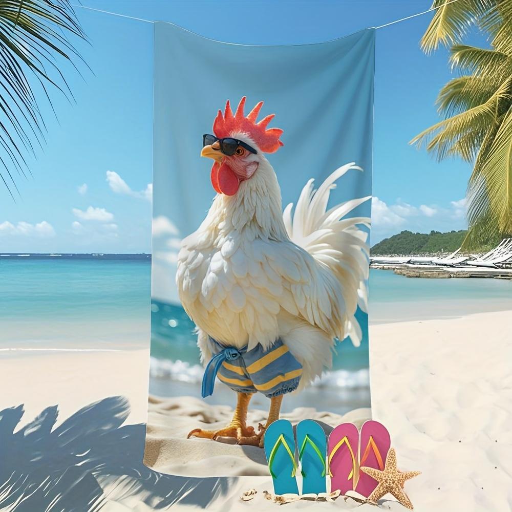 Funny Rooster Print Beach Towel Quick Dry Microfiber Towel Soft Lightweight Absorbent Towel for Summer Beach Pool and Travel Use