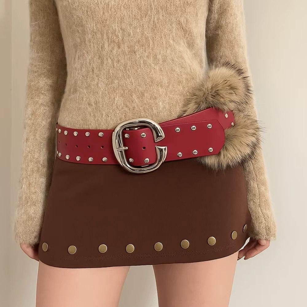 Leather Punk Style Belt Rivet Y2K Waist Belt Fashion Women's Wide Belt  Skirt