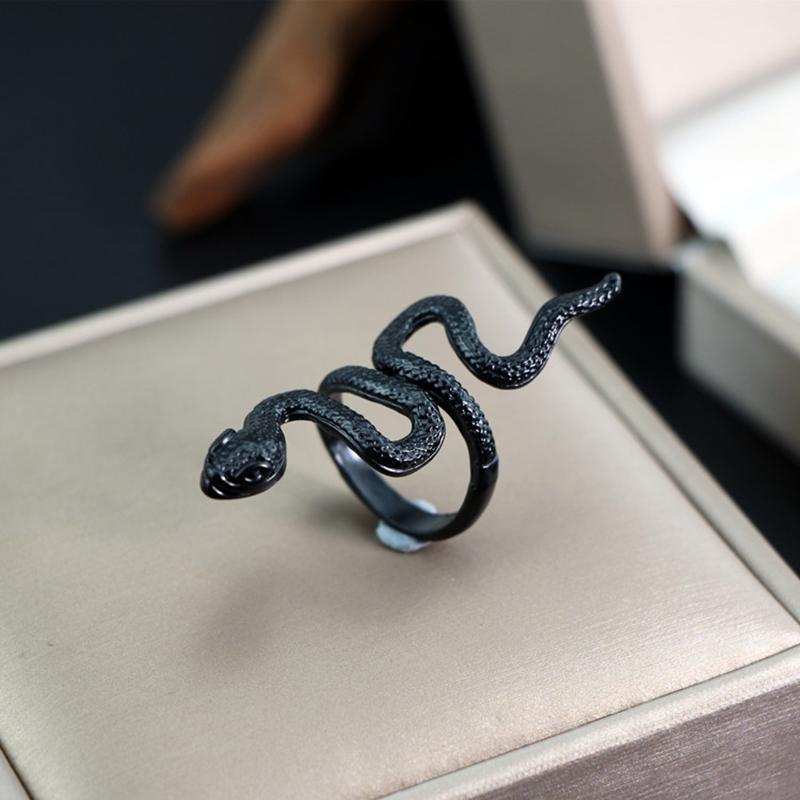 

Fashion Rings for Men Women Punk Goth Snake Ring Exaggerated Black Plated Gothic Adjustable Opening Party Gift Zircon