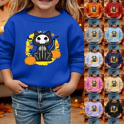 Kids Halloween Printed Sweatshirt Casual Loose Fit Long Sleeve Pullover for Halloween Party
