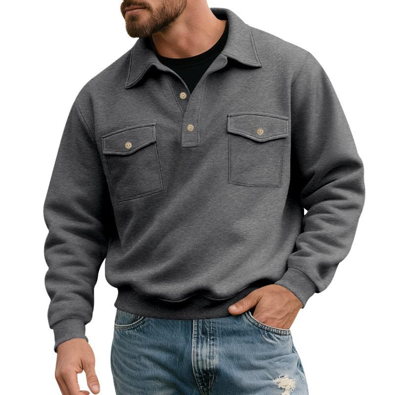 2025 New American Style Autumn New Men's Polo Shirt Workwear Long-sleeved Fashion Versatile Sweatshirt