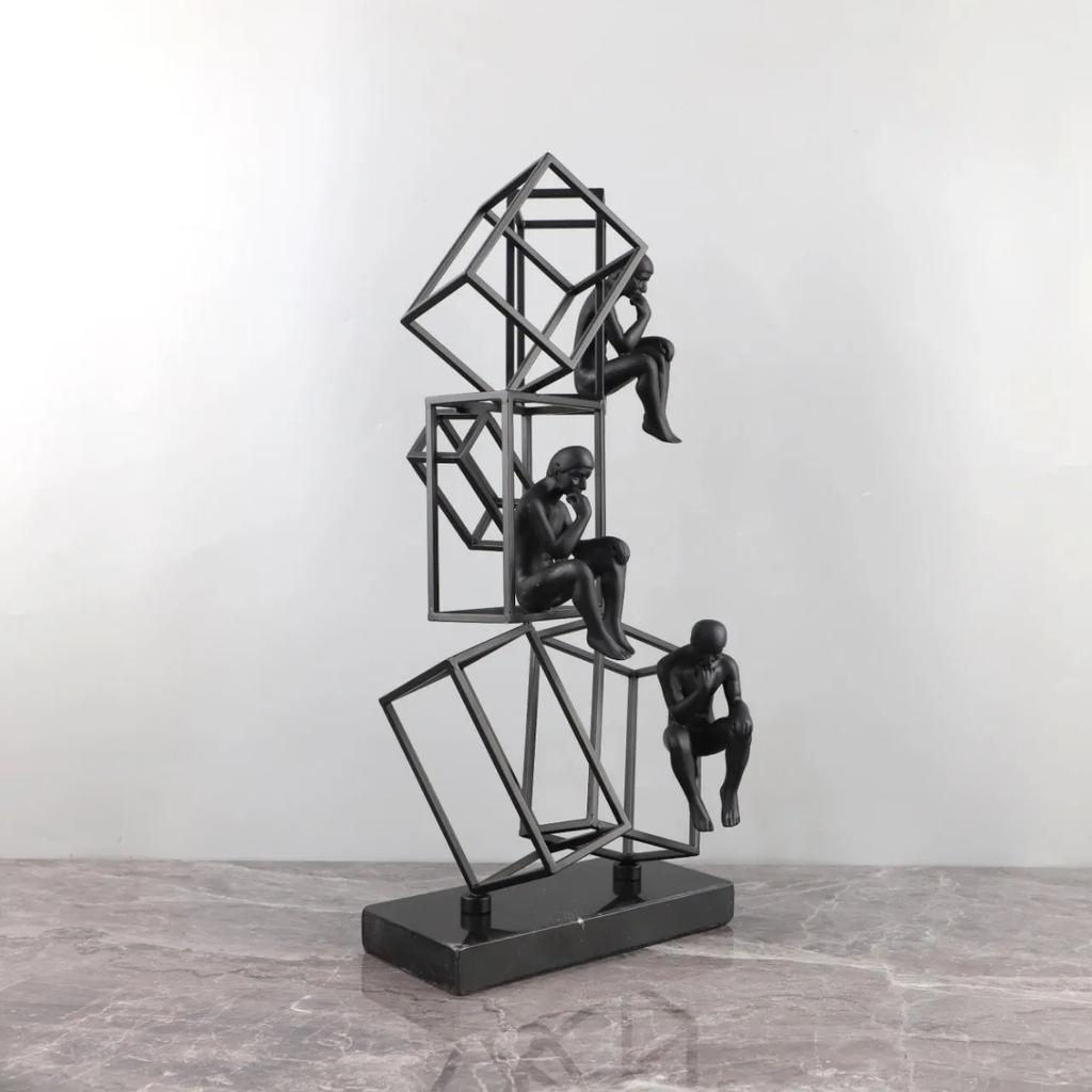 Minimally Abstract Metal Frame, Thinker, Character Art Decoration, Decoration, Living Room Sculpture, Home Decoration