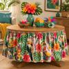 Tropical Plant Print Round Tablecloth Carnival Party Decor Festive Table Skirt In Geometric Abstract Design