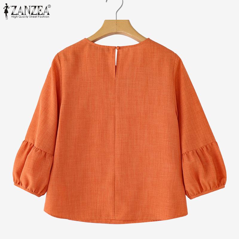 ZANZEA Chemisier ample à imprimé décontracté à col rond et manches 3/4 pour femmes