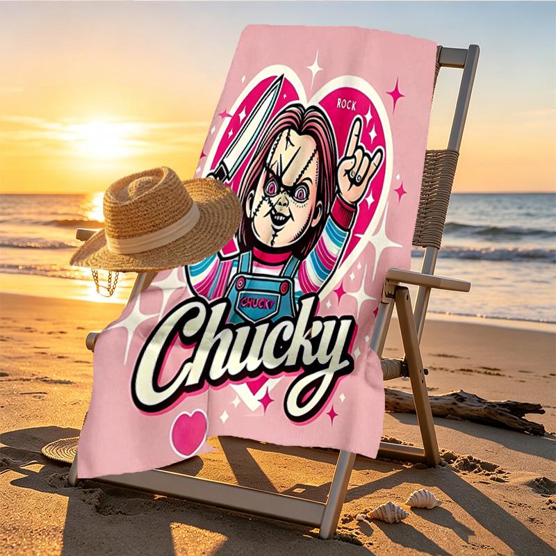 Bride of Chucky Print Beach Towel Design, Soft, Lightweight. for Home Bathroom, Spa, Pool, Yoga, Surfing, Camping, Gift for Family, Friend