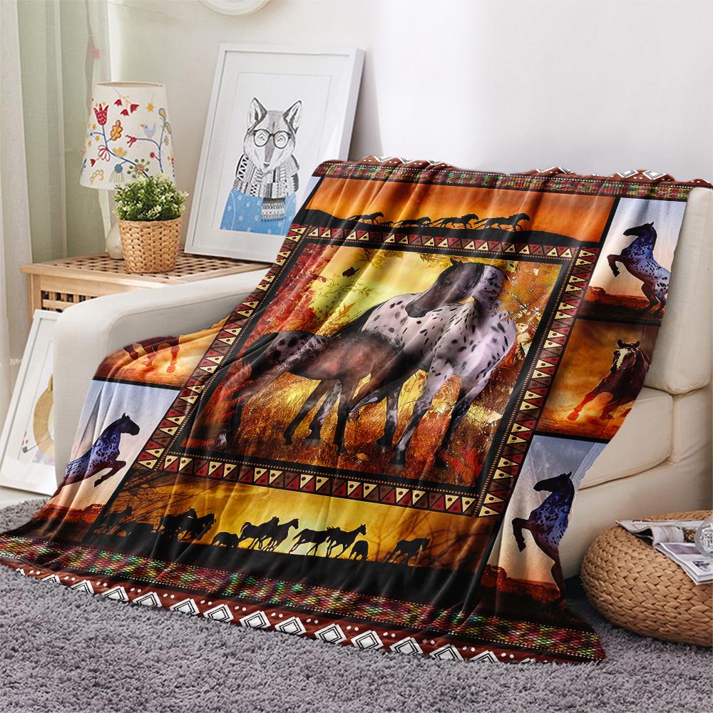 1Pc Horse Puzzle Print Flannel Blanket, High quality Comfortable for All Seasons, Home Decor, Warmth and Comfort, Perfect for Christmas Gifts