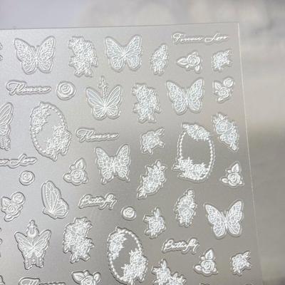 5D Japanese Floral Nail Art Stickers: 3D Embossed Butterfly & Semi-Transparent Hand-Painted Hollowed Designs.