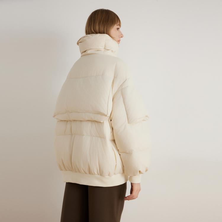 ELLE French Style High-End Zipper Warm Solid Color Basic Goose Down Lapel Comfortable Down Jacket Women outerwear Off-White L7WYS055