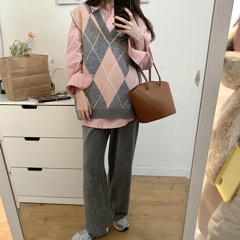 Sweater Vests Women  Autumn Winter  Basic Ladies Diamond Print Knitting Waistcoat