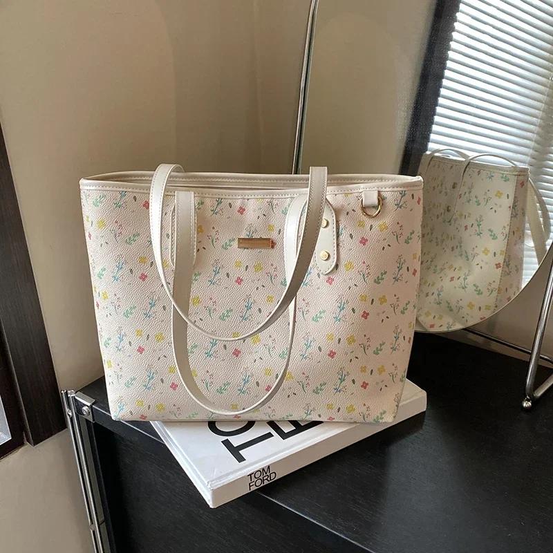 Mode PU Reißverschluss Voller Blumen Schultertaschen Große Kapazität Vielseitige Pendler Tragetaschen für Frauen Jugendlich Lässig