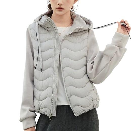 Autumn and winter light and wavy cotton-padded clothes loose short casual sweater sleeves jacket splicing hooded ribs cotton-padded clothes women