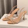 Summer Fashion Sandals Women Sexy Slingback Heels Rhinestones Elegant Pointed Toe Transparent PVC Party Pumps Shoes