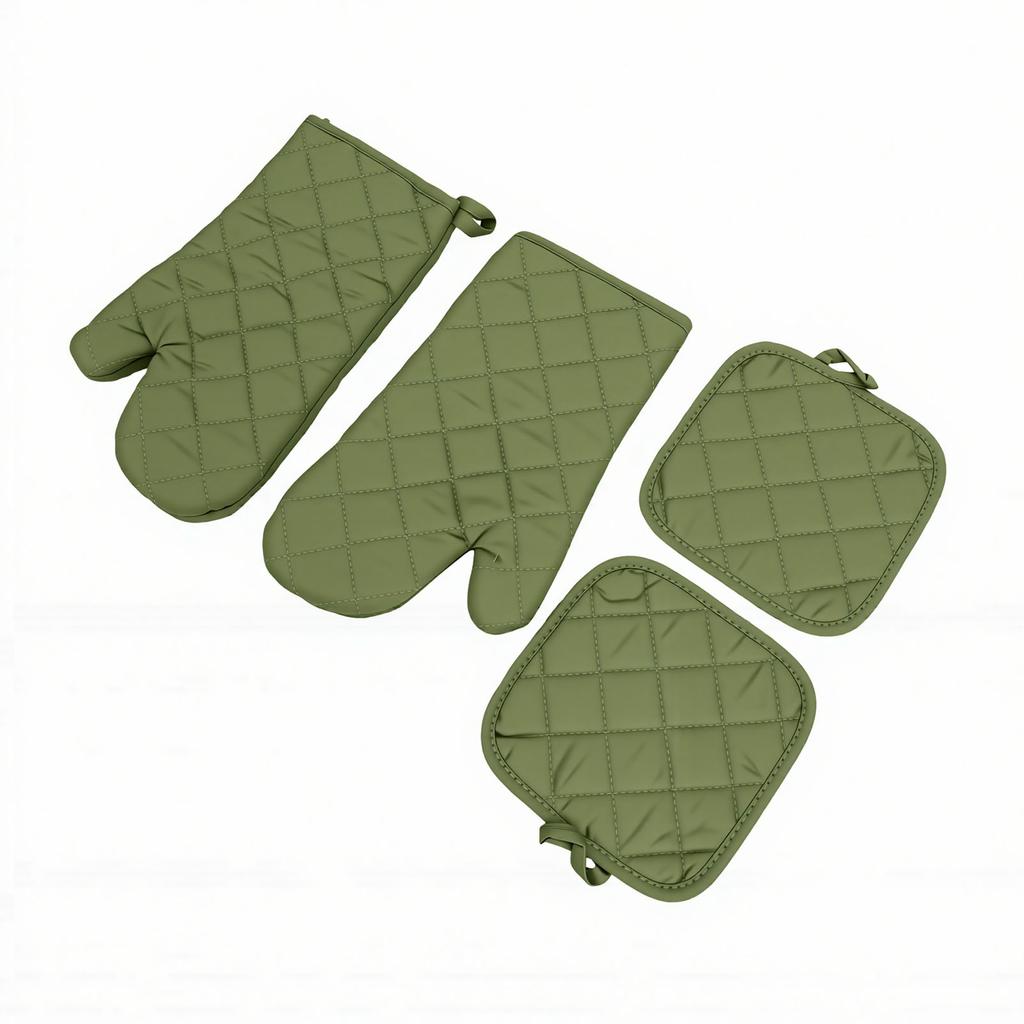 Oven Mitts Pot Holders Set Heat Proof Cotton Non Slip Kitchen Oven Gloves with Hanging Loop for Cooking Grilling