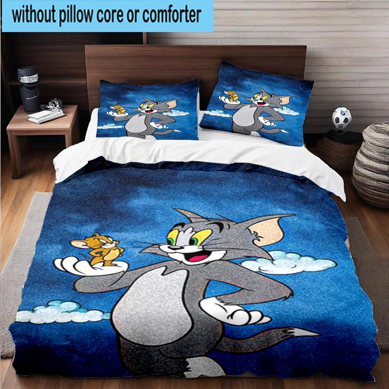 3PCS Cat And Mouse In Flowers 3pcs Bedding,Including 3PCS Duvet Cover And 2pcs Pillowcases Perfect for Christmas,Ideal for Bedroom, Dormitory