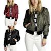 Autumn Winter Bomber Jacket Women Outerwear Long Sleeve Stand Collar Zipper Thin Coat