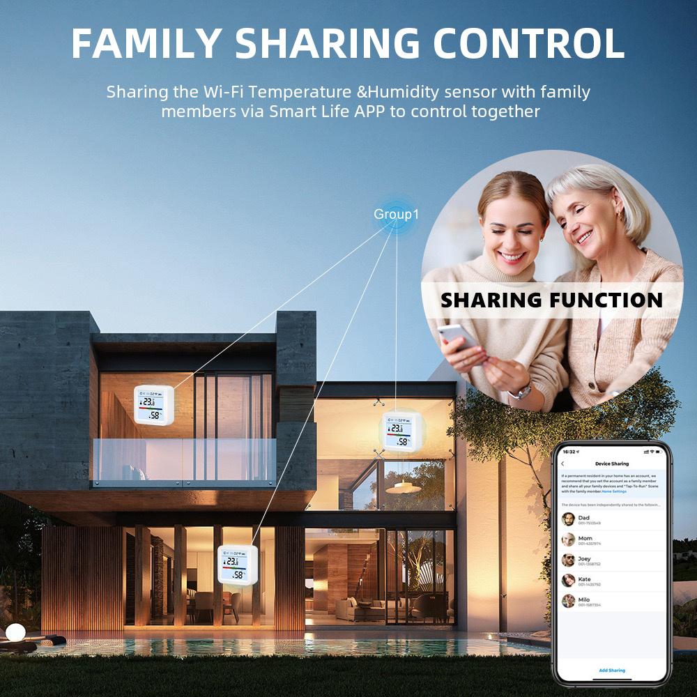 WiFi Tuya Temperatur- und Feuchtigkeitssensor, ein intelligentes, hintergrundbeleuchtetes Thermometer und Hygrometer für intelligentes Wohnen, unterstützt Alexa und Google Home.
