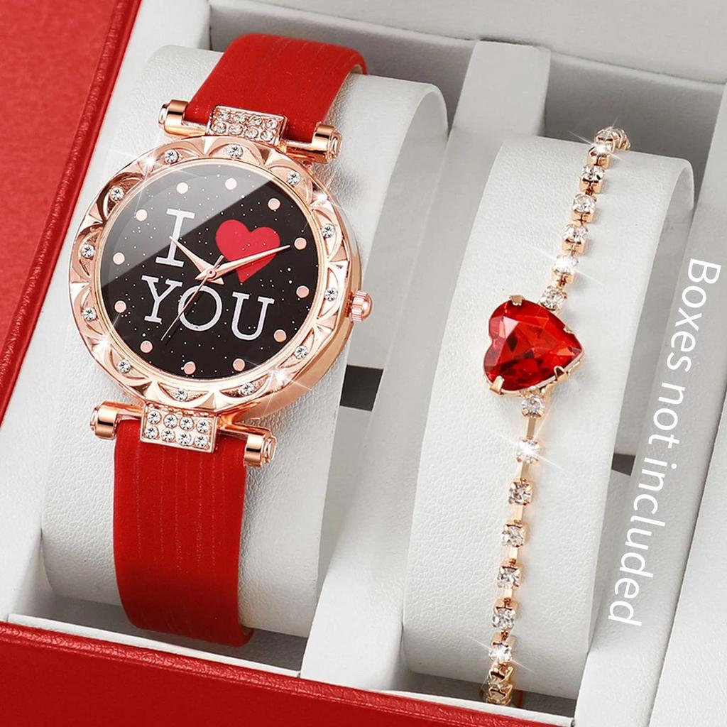 Elegant Women's 5-Piece Watch & Jewelry Gift Set: Quartz Watch, Necklace, Ring, Earrings
