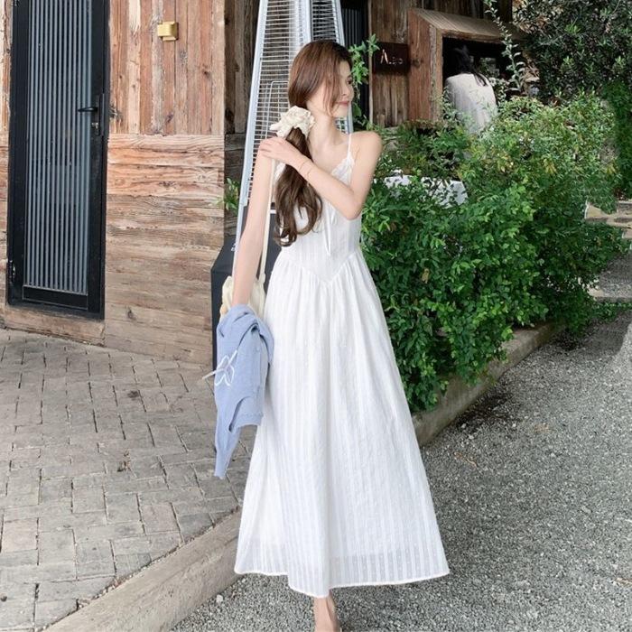 Pure desire wind lotus leaf edge sleeveless floral suspender dress women's summer new waist and thin temperament a word long dress