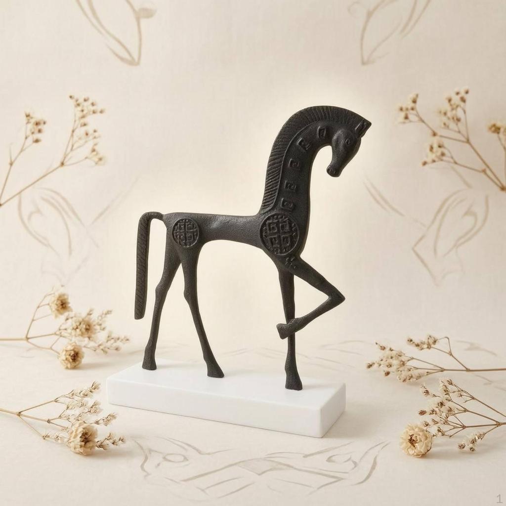 Horse Tabletop Ornament Embossed Standing Figurine MedallionStyleStyle Equine Decorative Touch