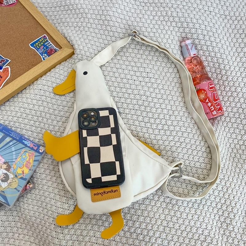 Women Cute Funny Small Bag Female New Canvas Duck Crossbody Bag Ins Girl Personality Waist Chest Bag