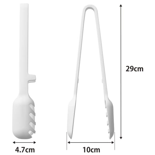 Yamazaki Tower Silicone Cooking Tongs, White, 10cm W x 4.7cm D x 29cm H, Dishwasher Safe, Floating Tips, Spoon Tongs, Pasta Tongs, 1775