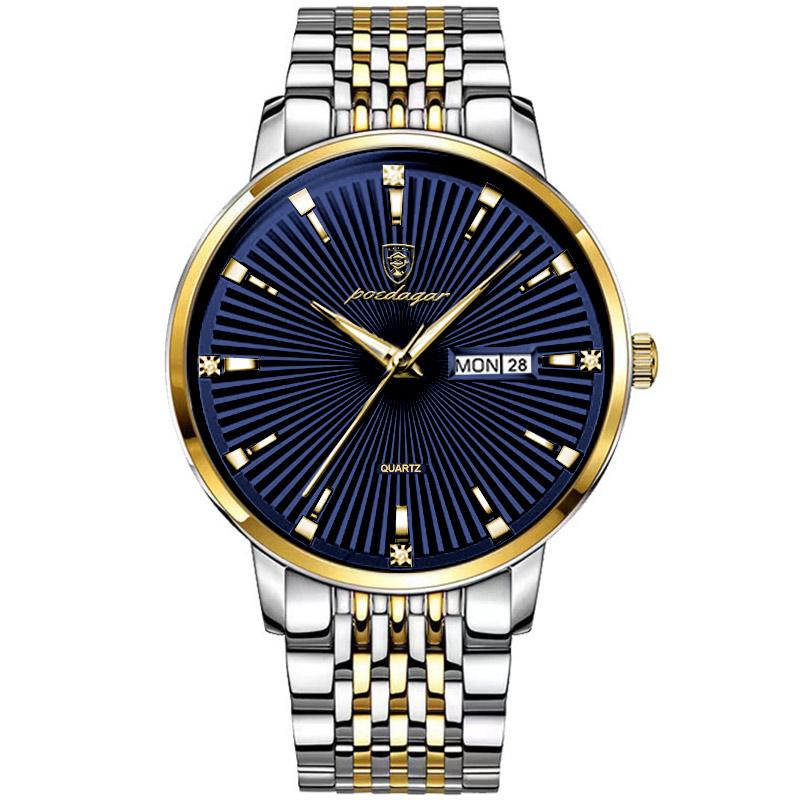 POEDAGAR Fashion Business Men's Watches Waterproof Luminous Date&Week Stainless Steel Watch Quartz Exquisite Male Wristwatch