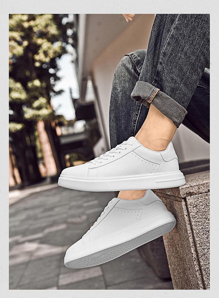 Men's Trendy Non-slip Thick-soled White Sneakers - Breathable, Versatile, Large Size Casual Sports Shoes
