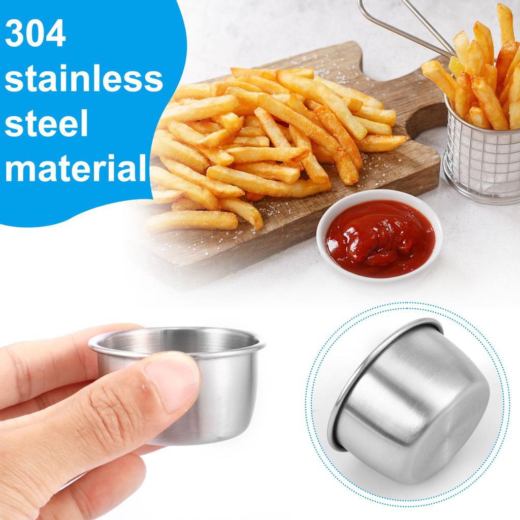 12/40Pcs Sauce Dipping Bowl Stainless Steel Dipping Cups Sauce Dishes 45/55ml Mini Seasoning Cups for Soy, BBQ, Sushi, Party