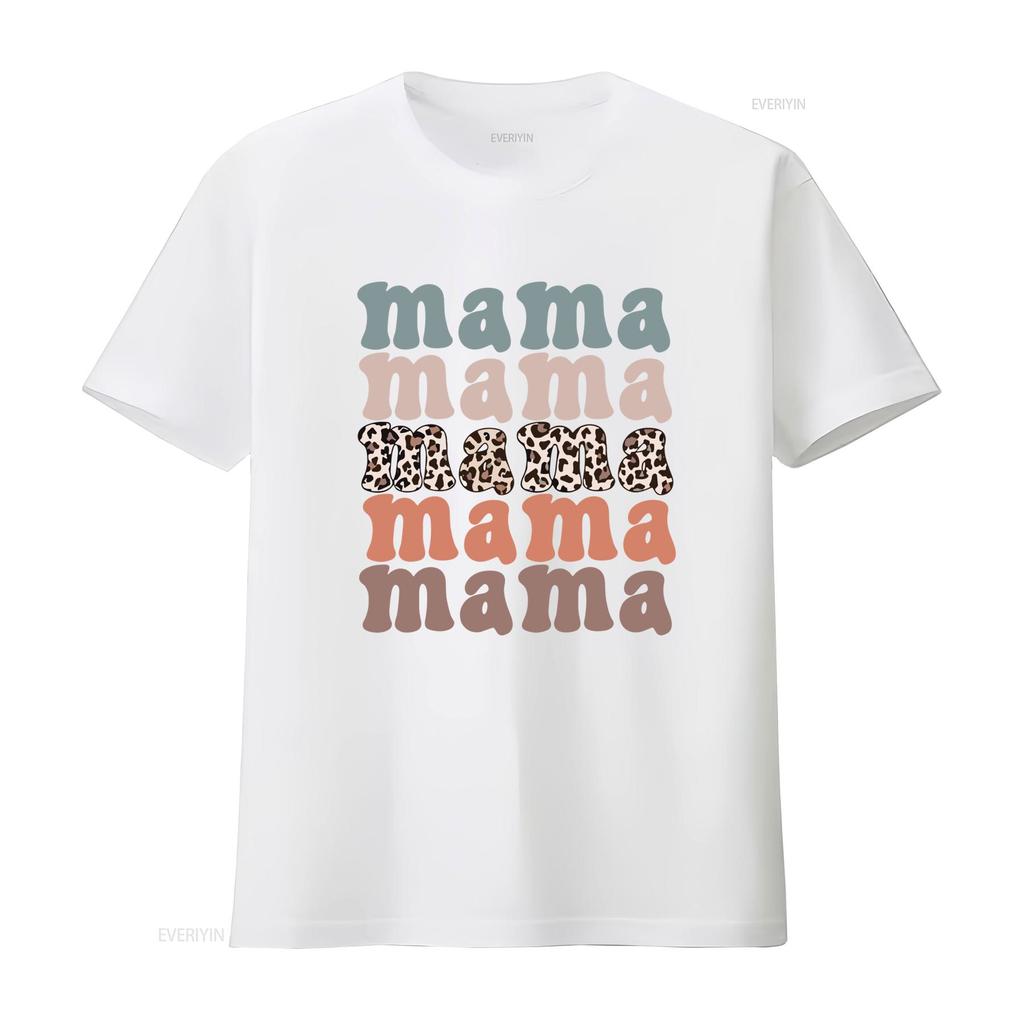 Vintage Retro Leopard Print Mama Stacked Text Casual T Shirt Vintage Washed Breathable Soft Slightly Streetwear