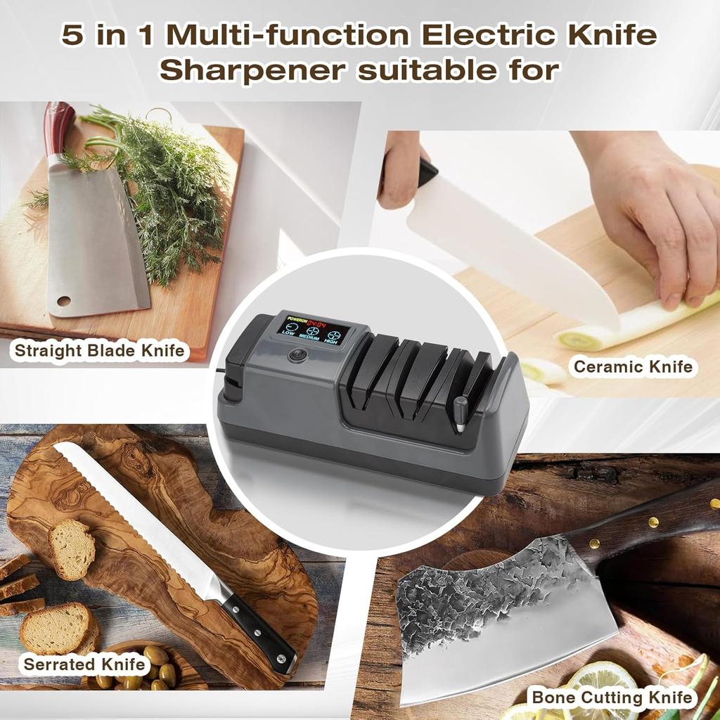 Professional 3-Stage Electric Knife Sharpener for Kitchen Knives, LCD Screen, 100% Diamond Abrasive, Adjustable Rotational Speed, Precision Angle