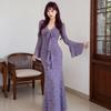Women's V-Neck Lace Flare Long Sleeve Dress - Slimming Spicy Girl Style, New Autumn/Winter Collection