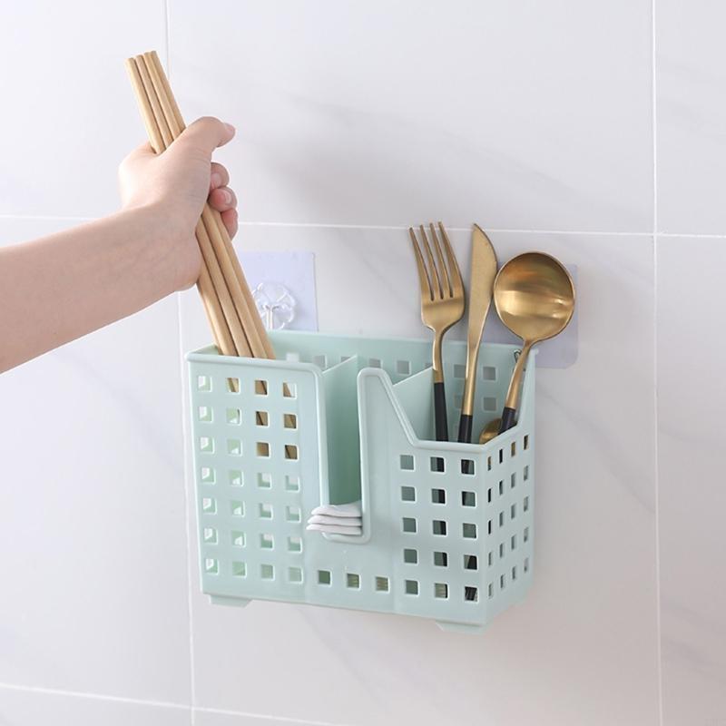 Kitchen Wall Hanging Drain Rack Utensil Holder Chopsticks Cage Cutlery X3UC