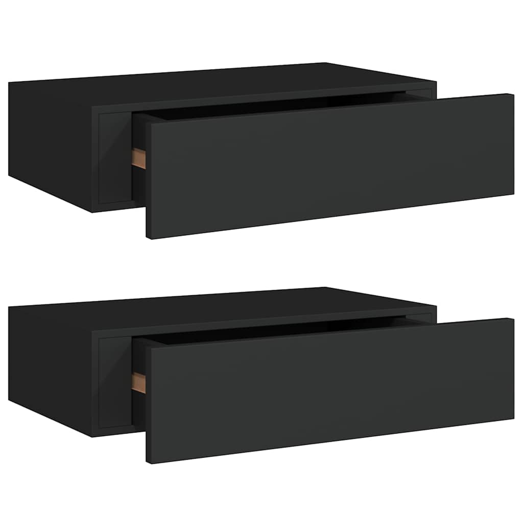 Vidaxl Półki Ścienne Z Szufladą, 2 Szt., Czarne, 40X23,5X10 Cm, Mdf
