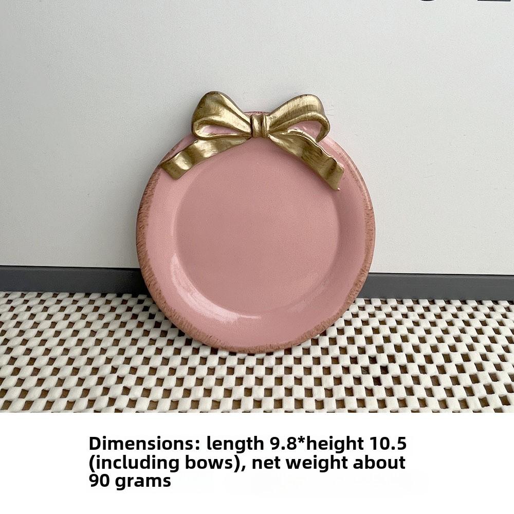 Jewelry Storage Tray Vintage Bow Decorated Resin Plate Snack Dessert Tray Cute Home Bedroom Decor