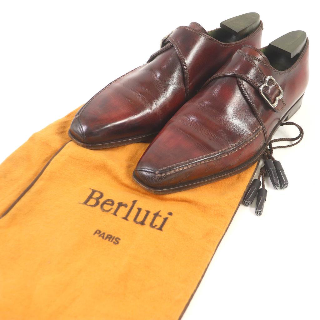 Sehr gute Berluti Lederschuhe Demesure Scars Calligraphy Patina Single Monk Strap Bordeaux Leder Herren 9 Gebraucht