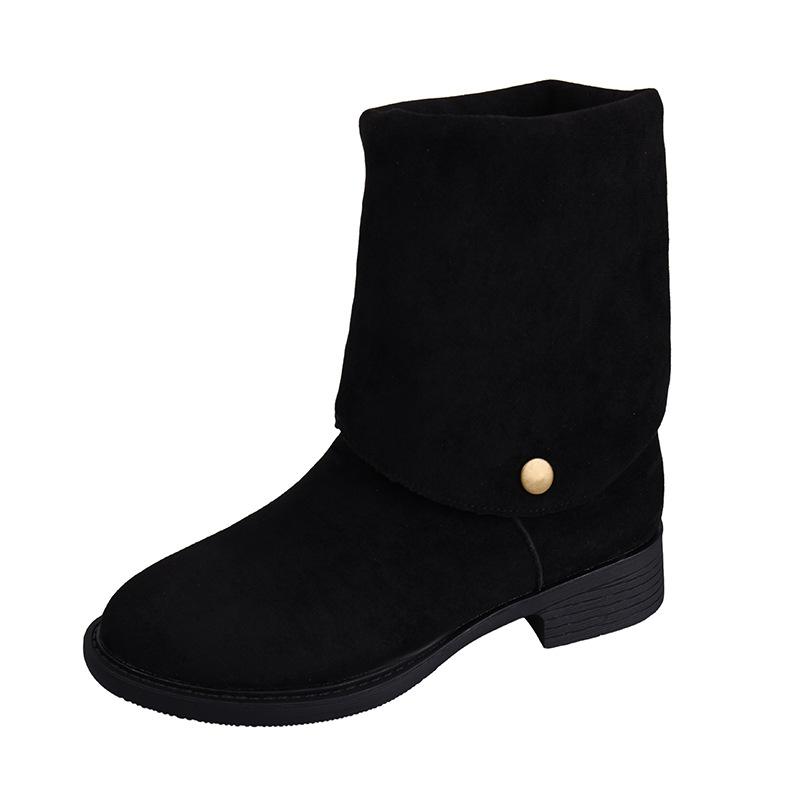 2025 new European and American long pointed square heel versatile but knee knight boots western cowboy stacking boots matte surface