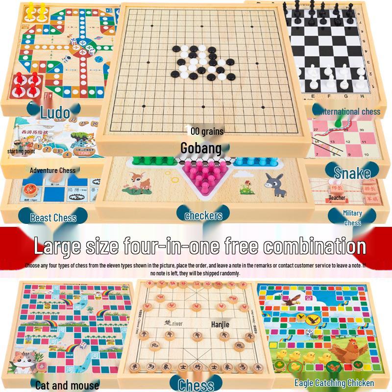 Multi-Board Game Set: Go-Moku, Checkers, Chinese Checkers, Chess, Animal Chess, Army Chess – Parent-Child Educational Toy