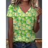 Womens V-Neck Loose Fit Short Sleeve T-Shirt With Colorful Geometric Starry Print Casual Top