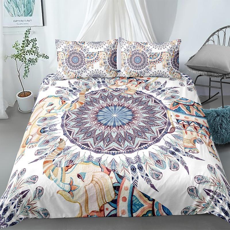 Mandala Duvet Cover Set King Tie Dye Paisley Quilt Cover Purple Boho Hippie Trippy Floral Exotic Style Bedding Set
