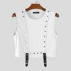 INCERUN Men O Neck Sleeveless Metal Button Patchwork Cropped Tank Tops