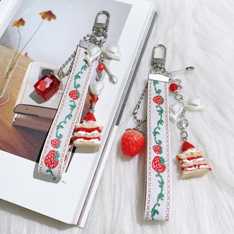 Cute Strawberry Cake Short Mobile Phone Lanyard Bag Pendant For Women  Versatile Keychain Backpack Decoration Gifts