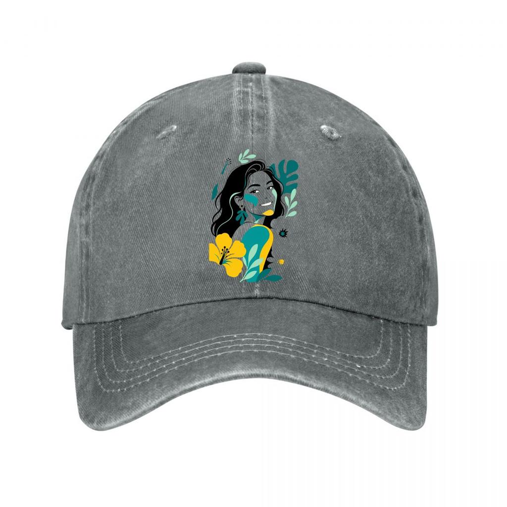 Vibrant Feminine Pop Portrait Bloom  New Vintage Washed Cotton Baseball Cap Sun Hats