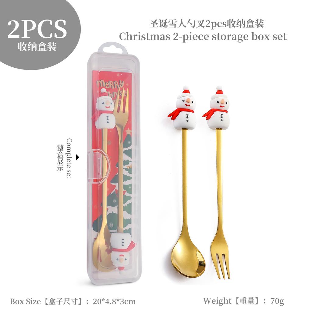 Christmas Fork Spoon Set, Dessert Coffee Spoon Fruit Fork Christmas Doll Tableware Gift Box