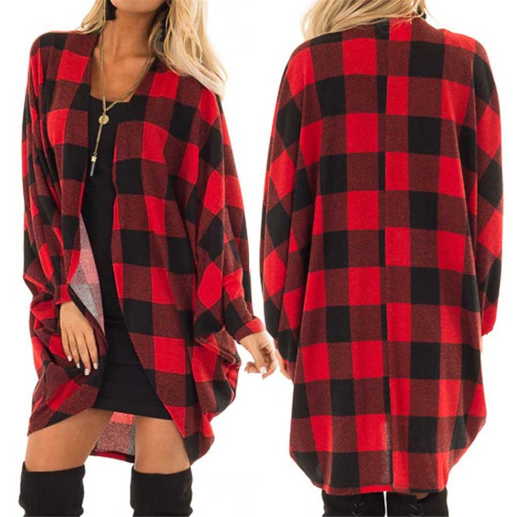 Long Sleeve Open Front Cardigans For Women Casual Plaid Patchwork Outwear