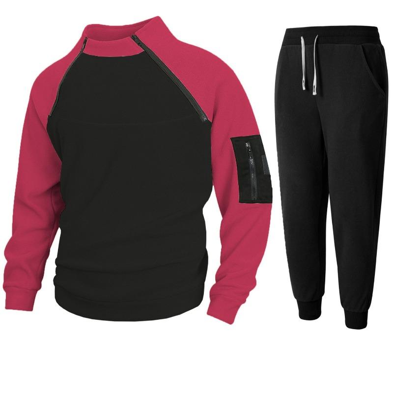 Stand Collar Loose Color-blocked Double-sleeved Outdoor Warm Sweatshirt Long-sleeved Men's Autumn and Winter Sports Suit