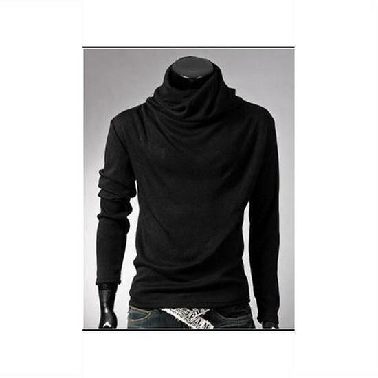 Men's Slim Fit Turtleneck Long Sleeve Shirt - Solid Color, Trendy Loose Pile Collar for Spring & Autumn