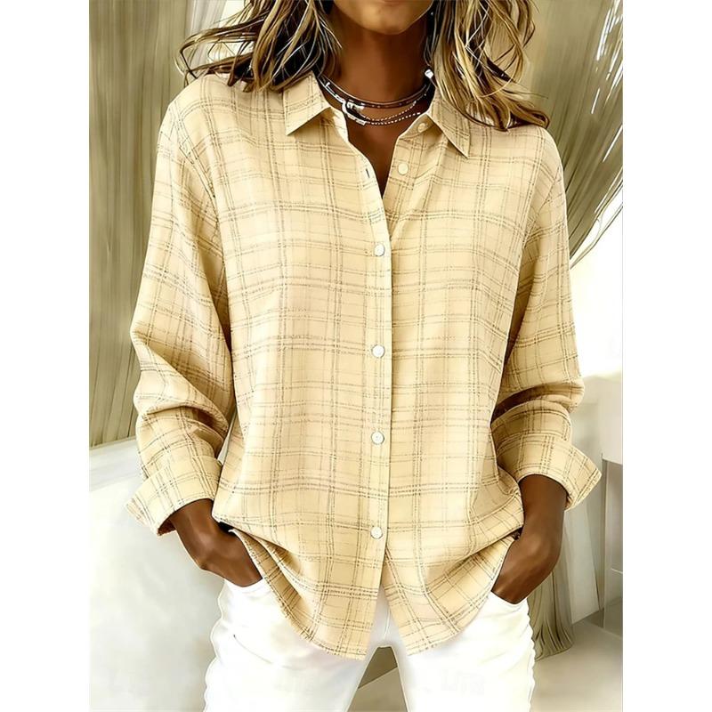Fashionable Striped Vintage-Style Women's Long-Sleeve Shirt Comfortable And Breathable Collared Shirt Casual Everyday Wear Top